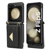 Phone Case For Samsung Galaxy Z Flip 5 Z Flip 4 Z Flip 3 Wallet Case with Lanyard Card Slot Shockproof Solid Color PC PU Leather miniinthebox