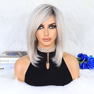 Cosplay Costume Wig Synthetic Wig Straight kinky Straight Bob Layered Haircut Wig 14 inch Silver Synthetic Hair Women's Multi-color miniinthebox Cosplay Costume Wig Synthetic Wig Straight kinky Straight Bob Layered Haircut Wig 14 inch Silver Synthetic Hair Women's Multi-color miniinthebox