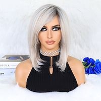Cosplay Costume Wig Synthetic Wig Straight kinky Straight Bob Layered Haircut Wig 14 inch Silver Synthetic Hair Women's Multi-color miniinthebox - thumbnail