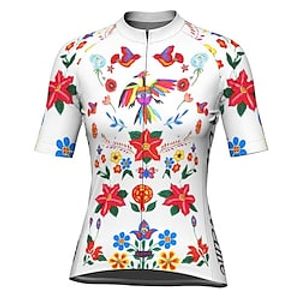 21Grams Women's Cycling Jersey Short Sleeve Bike Top with 3 Rear Pockets Mountain Bike MTB Road Bike Cycling Breathable Quick Dry Moisture Wicking Reflective Strips White Floral Botanical Polyester Lightinthebox
