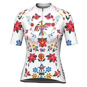 21Grams Women's Cycling Jersey Short Sleeve Bike Top with 3 Rear Pockets Mountain Bike MTB Road Bike Cycling Breathable Quick Dry Moisture Wicking Reflective Strips White Floral Botanical Polyester Lightinthebox