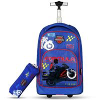 Eazy Kids - 18 Set Of 2 Formula Racing Big Wheel Trolley School & Pencil Case - Blue