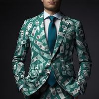 Dollar Business Abstract Men's Coat Blazer Work Wear to work Going out Fall  Winter Turndown Long Sleeve Green S M L Polyester Weaving Jacket Lightinthebox - thumbnail
