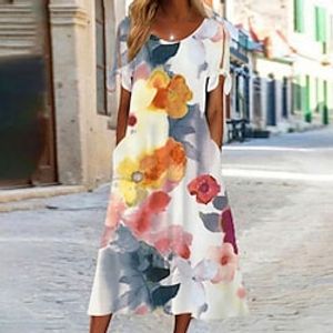 Women's A Line Dress Midi Dress Red Short Sleeve Floral Print Summer Crew Neck Fashion Modern 2022 S M L XL 2XL 3XL Lightinthebox