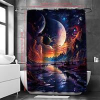 Space Bathroom Deco Shower Curtain with Hooks Bathroom Decor Waterproof Fabric Shower Curtain Set with12 Pack Plastic Hooks Lightinthebox