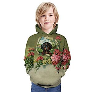 Kids Boys' Hoodie  Sweatshirt Long Sleeve Dog 3D Print Floral Animal Print Green Children Tops Summer Active Daily Wear Regular Fit 3-13 Years miniinthebox