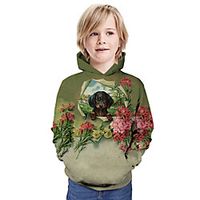 Kids Boys' Hoodie  Sweatshirt Long Sleeve Dog 3D Print Floral Animal Print Green Children Tops Summer Active Daily Wear Regular Fit 3-13 Years miniinthebox - thumbnail