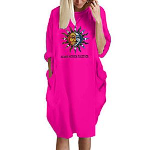Women's T Shirt Dress Tee Dress Knee Length Dress Blue Yellow Fuchsia Gray Green White Black Long Sleeve Print Spring Summer Round Neck Casual Oversized 2021 S M L XL XXL 3XL 4XL 5XL Lightinthebox