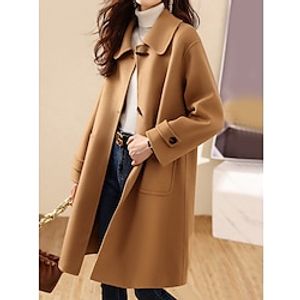 Women's Pea Coat Long Winter Coat Single Breasted Lapel Overcoat Warm Trench Coat Stylish Casual Jacket Long Sleeve with Pockets Camel miniinthebox