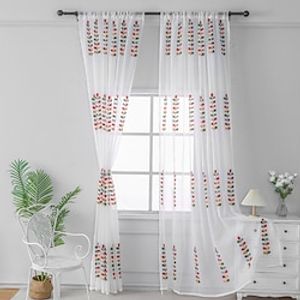 Sheer Curtains White Window Curtains Farmhouse For Living Room Bedroom,Voile Curtain Outdoor Vintage French Embroidered Curtain Drapes 1 Panel Lightinthebox