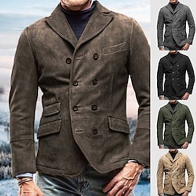 Men's Casual Jacket Blazer Outdoor Daily Wear Warm Pocket Fall Winter Plain Fashion Streetwear Lapel Regular Black Brown Khaki Army Green Grey Jacket Lightinthebox