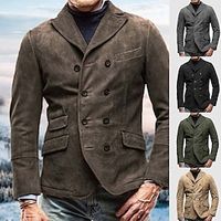 Men's Casual Jacket Blazer Outdoor Daily Wear Warm Pocket Fall Winter Plain Fashion Streetwear Lapel Regular Black Brown Khaki Army Green Grey Jacket Lightinthebox - thumbnail