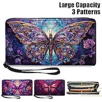 Women's Wallet Coin Purse Credit Card Holder Wallet PU Leather Shopping Daily Holiday Zipper Large Capacity Durable Butterfly Red Blue Purple Lightinthebox - thumbnail