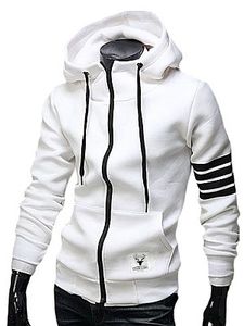 Hooded Patch Pocket Striped Men Coat