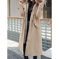 Women's Parka Long Puffer Jacket Fleece Lined Winter Coat Thciken Warm Windproof Coat Drawstring Zipper Overcoat with Fur Collar Hood Casual Jacket Long Sleeve with Pockets Black Light Green Red Lightinthebox - thumbnail
