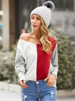 Color Block V-neck Long Sleeves Tee - thumbnail