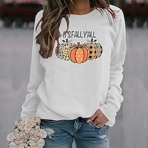 Women's Sweatshirt Pullover Active Streetwear Monograms Print Purple Orange Red Leopard Pumpkin Plaid Checkered Halloween Round Neck Long Sleeve S M L XL XXL Lightinthebox