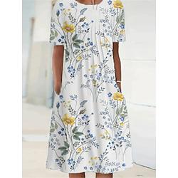 Women's Casual Dress Summer Dress Floral Pocket Print Crew Neck Midi Dress Streetwear Street Holiday Short Sleeve Summer Lightinthebox