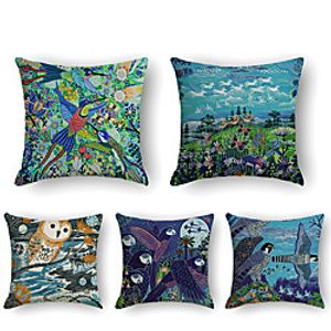 Cushion Cover 5PCS Linen Soft Print Square Throw Pillow Cover Cushion Case Pillowcase for Sofa Bedroom 45 x 45 cm (18 x 18 Inch) Superior Quality Mashine Washable Lightinthebox