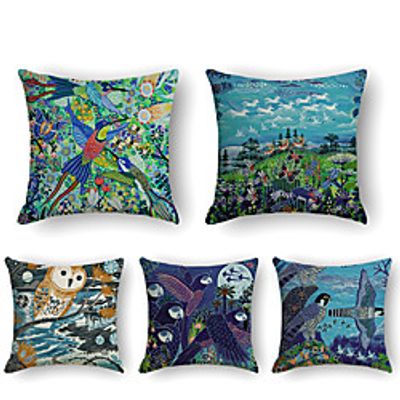 Cushion Cover 5PCS Linen Soft Print Square Throw Pillow Cover Cushion Case Pillowcase for Sofa Bedroom 45 x 45 cm (18 x 18 Inch) Superior Quality Mashine Washable Lightinthebox