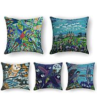 Cushion Cover 5PCS Linen Soft Print Square Throw Pillow Cover Cushion Case Pillowcase for Sofa Bedroom 45 x 45 cm (18 x 18 Inch) Superior Quality Mashine Washable Lightinthebox - thumbnail