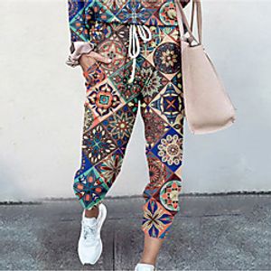 Women's Basic Soft Comfort Daily Home Jogger Pants Geometric Pattern Color Block Full Length Elastic Drawstring Design Print Purple Wine Fuchsia Orange Green miniinthebox