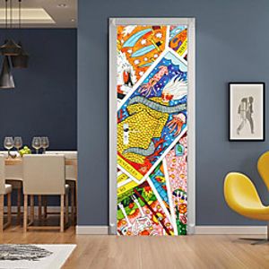 2pcs Self-adhesive Creative Cartoon Door Stickers For Living Room Diy Decorative Home Waterproof Wall Stickers miniinthebox