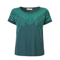 Casual Embroidery O-Neck Short Sleeve Split T-shirt For Women