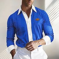 Men's Shirt Button Up Shirt Casual Shirt Summer Shirt Black Blue Long Sleeve Color Block Stripes Lapel Daily Vacation Clothing Apparel Fashion Casual Comfortable Lightinthebox