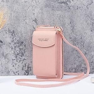 Women's Wallet Mobile Phone Bag PU Leather Office Daily Embossed Solid Color Light Blue Light Gray Lake blue Lightinthebox