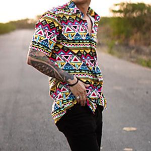 Men's Shirt Geometry Button-Down Print Short Sleeve Street Tops Casual Fashion Breathable Comfortable Yellow miniinthebox
