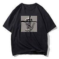 Men's Unisex Tees T shirt Hot Stamping Graphic Prints Human Plus Size Print Short Sleeve Casual Tops 100% Cotton Basic Designer Big and Tall Black miniinthebox - thumbnail