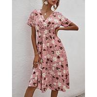 Women's Casual Dress Swing Dress Floral Print V Neck Long Dress Maxi Dress Streetwear Holiday Vacation Short Sleeve Summer Lightinthebox