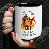 1pc Dog In Fire Coffee Mug Ceramic Coffee Cups It's Fine I'm Fine Everything Is Fine Water Cups Summer Winter Drinkware Birthday Gifts Holiday Gifts Christmas Gifts New Year Gifts Lightinthebox