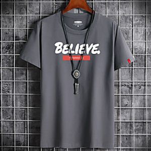 Men's T shirt Print Letter Round Neck Casual Daily Short Sleeve Tops Lightweight Formal Breathable White Black Dark Gray miniinthebox
