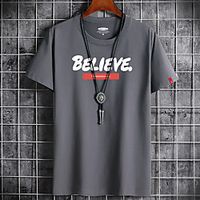 Men's T shirt Print Letter Round Neck Casual Daily Short Sleeve Tops Lightweight Formal Breathable White Black Dark Gray miniinthebox - thumbnail