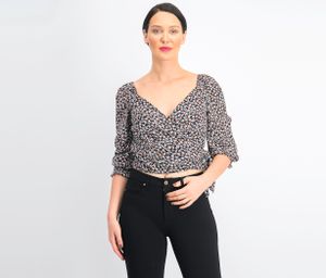 Womens Floral Long Sleeve Top  Black/White/Orange