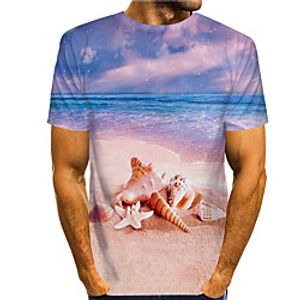 Men's Tee T shirt 3D Print Graphic Prints Beach Conch Print Short Sleeve Daily Tops Casual Designer Big and Tall Blue miniinthebox