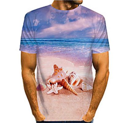 Men's Tee T shirt 3D Print Graphic Prints Beach Conch Print Short Sleeve Daily Tops Casual Designer Big and Tall Blue miniinthebox