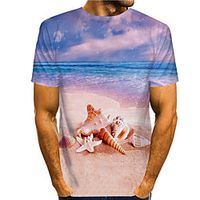 Men's Tee T shirt 3D Print Graphic Prints Beach Conch Print Short Sleeve Daily Tops Casual Designer Big and Tall Blue miniinthebox - thumbnail