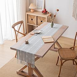 Plain Simple Striped Fringed Table Runner with Tassel 87 inch Long 35 x 220cm Lightinthebox