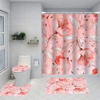 4-Piece Flowers Shower Curtain Set With Sturdy Bathroom Anti Slip And Sturdy Bathroom Mat Plant Flower Waterproof Polyester With 12 Hooks For Bathroom Decoration Lightinthebox