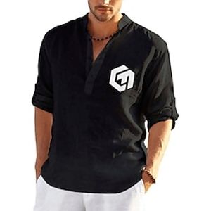 Men's Shirt  Solid Color Letter Standing Collar Street Casual Button-Down Print Half Sleeve Tops Designer Casual Fashion Breathable White Black Gray / Summer miniinthebox