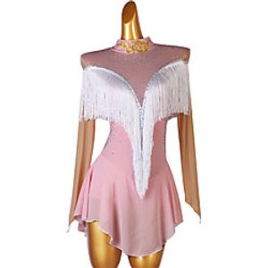 Figure Skating Dress Women's Girls' Ice Skating Dress Pink Flower Open Back High Elasticity Training Competition Skating Wear Classic Crystal  Rhinestone Long Sleeve Ice Skating Figure Skating Lightinthebox
