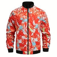 Men's Bomber Jacket Varsity Jacket Outdoor Sport Warm Pocket Fall Winter Color Block Casual Daily Wear Going out Fall  Winter Standing Collar Long Sleeve Red padding jacket Lightinthebox - thumbnail