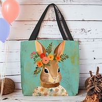 Women's Tote Shoulder Bag Canvas Tote Bag Polyester Shopping Daily Easter Print Large Capacity Foldable Lightweight Rabbit Pink Blue Green Lightinthebox