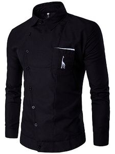 Diagonal Buttons Giraffe Embroidery Men Shirts