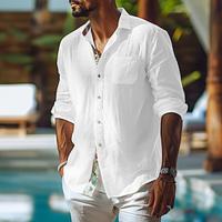 Men's Shirt Linen Shirt Guayabera Shirt Button Up Shirt Summer Shirt Beach Shirt Black White Pink Long Sleeve Plain Collar Spring Summer Casual Daily Clothing Apparel Lightinthebox