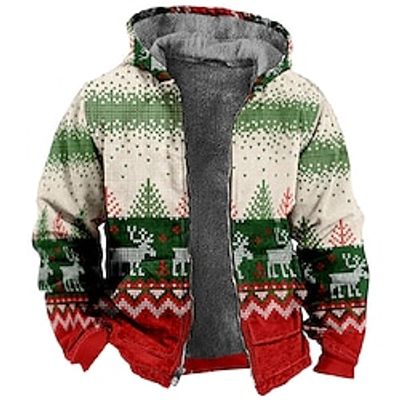 Christmas Outerwear Zip-Up Hoodie Print Front Pocket Graphic Outerwear For Men's Women's Unisex Adults' Hot Stamping 100% Polyester Party Lightinthebox