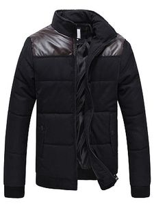 High Neck Flap Pocket Patchwork Men Padded Coat